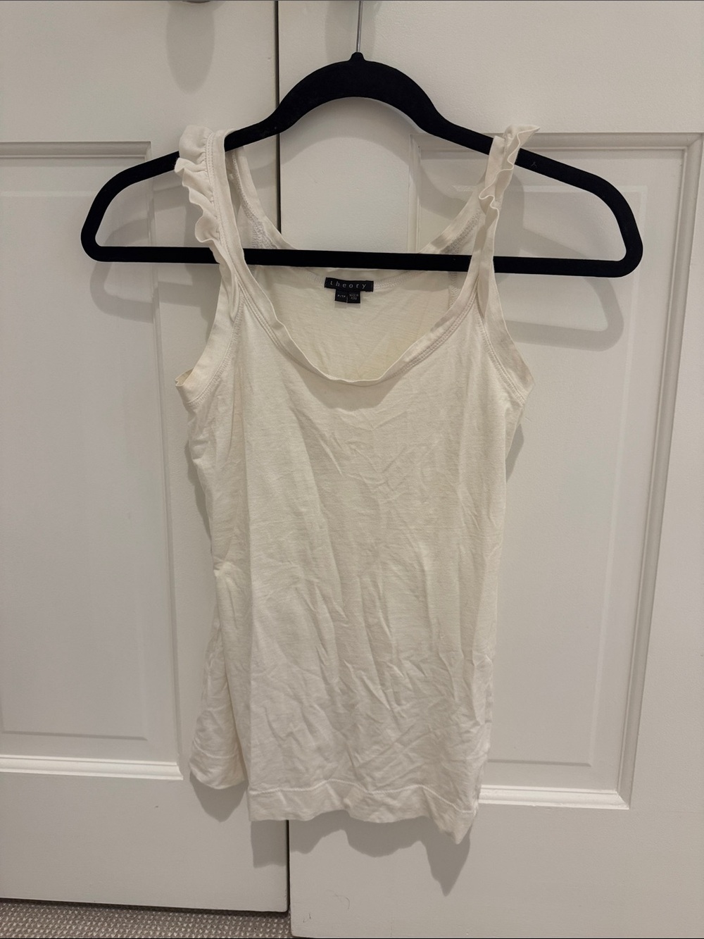Theory Cream Ruffle Strap Tank Top
